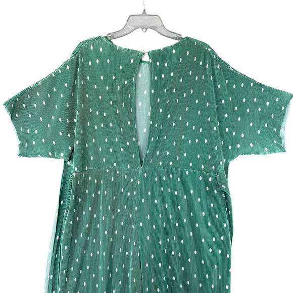 ASOS DESIGN Plisse Tie Front Jumpsuit in Green White Polka Dot Wide Leg Size 12P - Picture 4 of 10